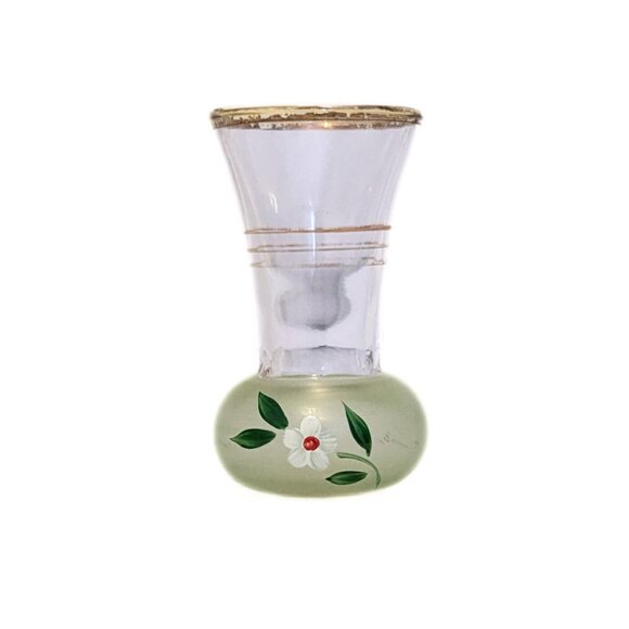 Vintage Barlett Collins MCM Small Hand Painted Vase Gold Rim Frosted Glass - Picture 2 of 10